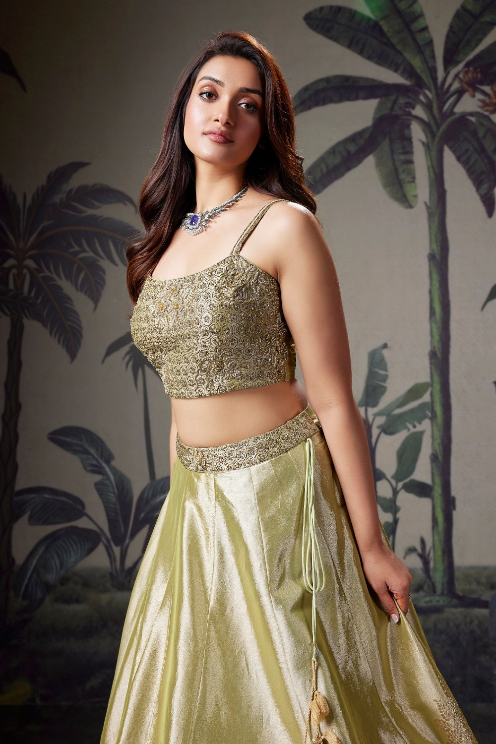 Beige Tissue Silk Lehenga with Intricate Zardosi and Sequin