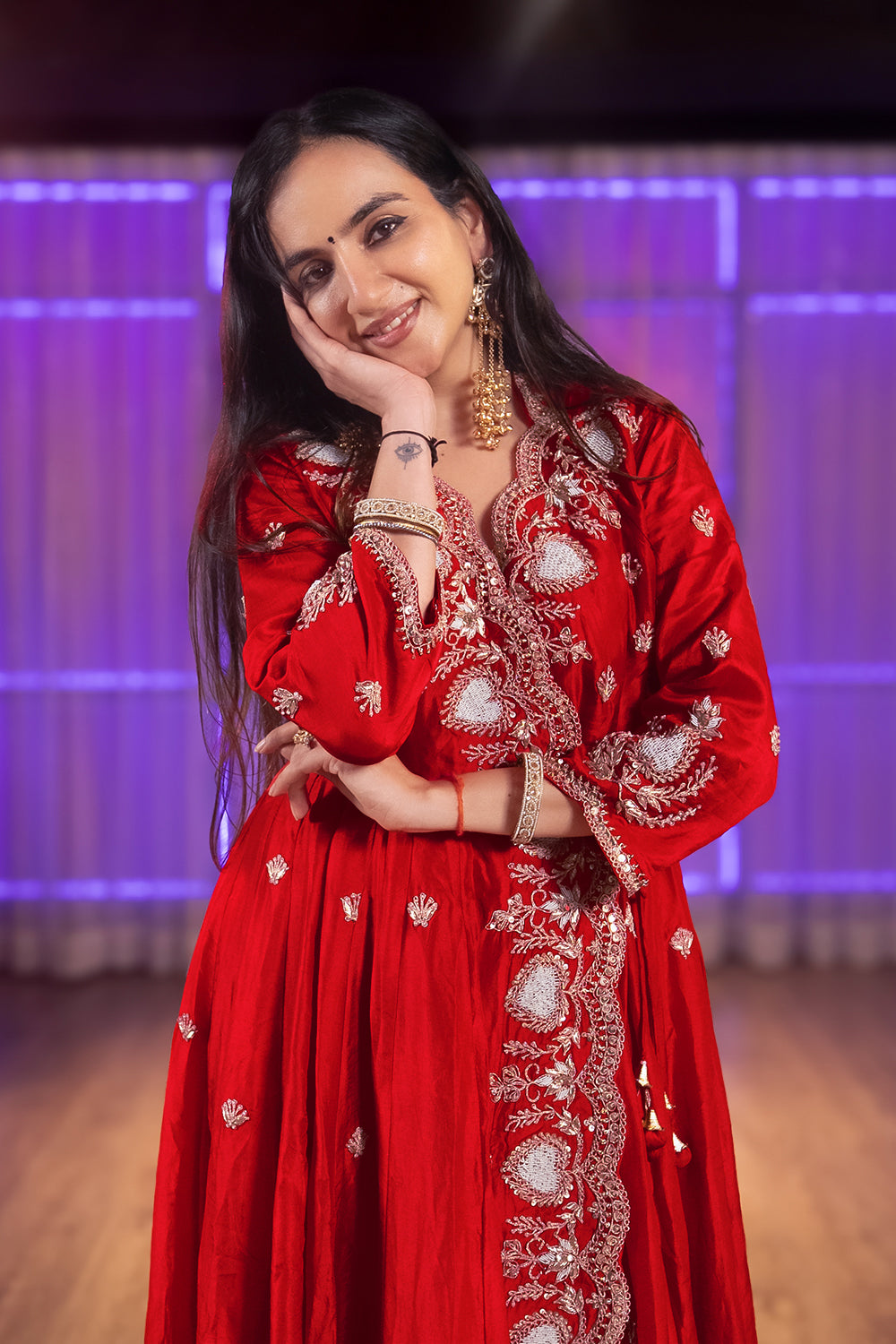 Red Art Silk Suit Set with Zardosi Work