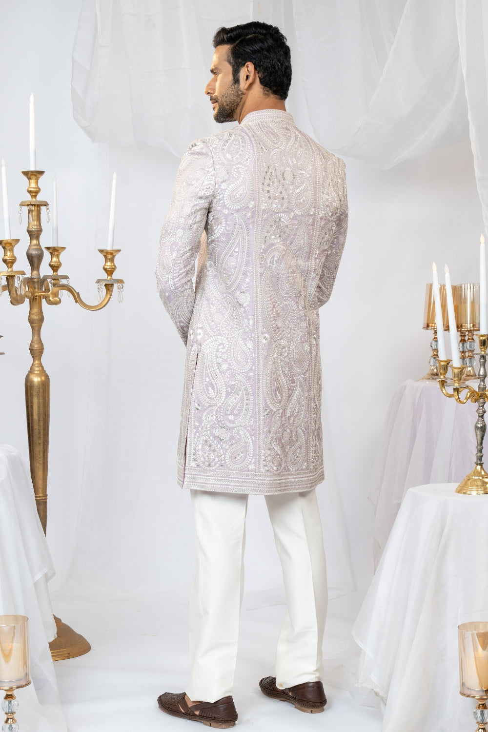 Lilac Silk Embroidered Indo Western