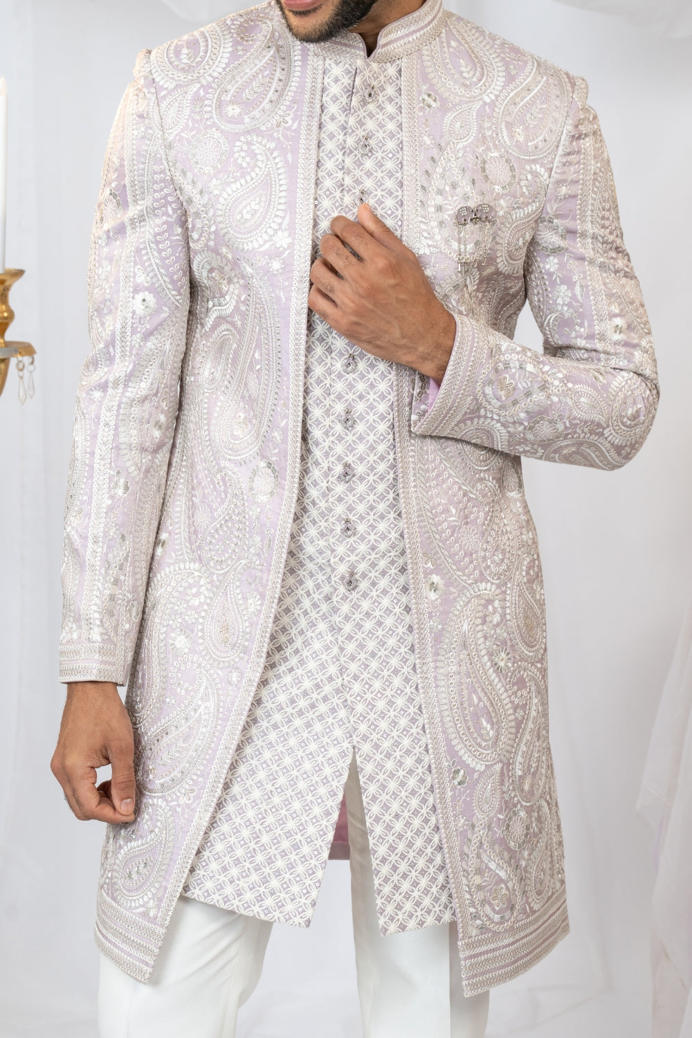 Lilac Silk Embroidered Indo Western