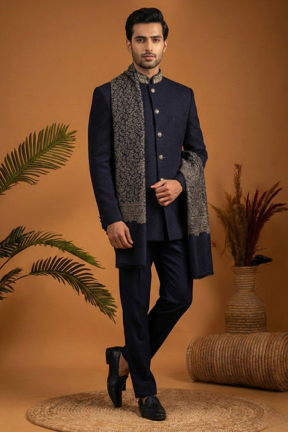 Navy Blue Imported Jodhpuri With Cutdana And Zardosi Work