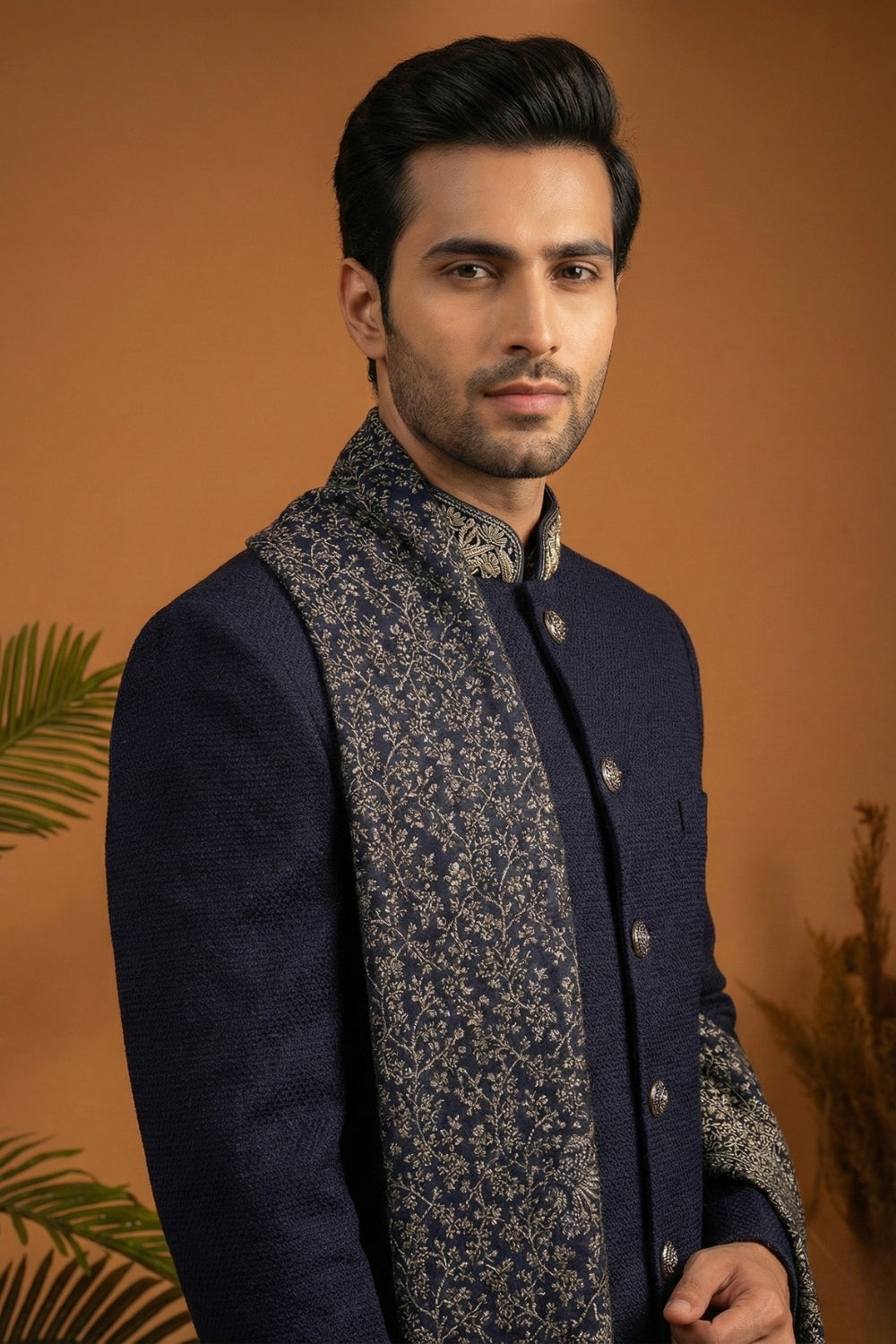 Navy Blue Imported Jodhpuri With Cutdana And Zardosi Work