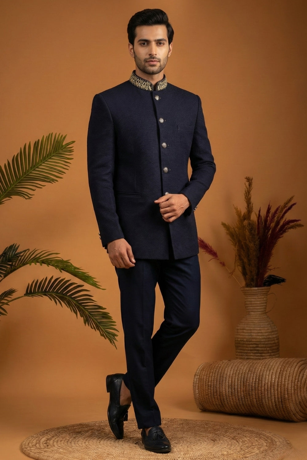 Navy Blue Imported Jodhpuri With Cutdana And Zardosi Work