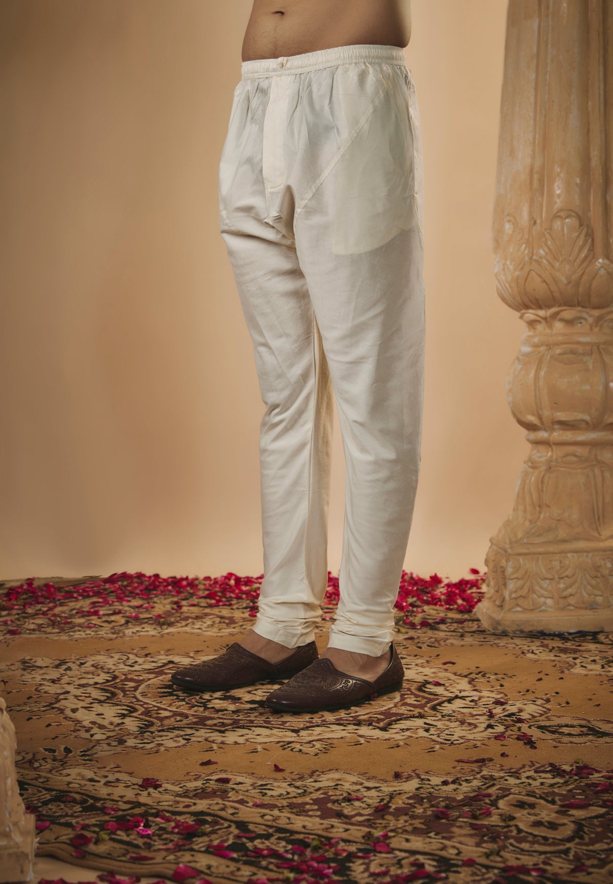 Off-White Lucknowi Silk Sherwani Set with Sequin Work