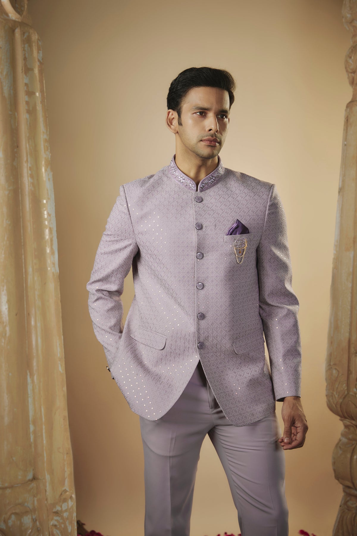Pale Lilac Japanese Fabric Jodhpuri with Sequins Work
