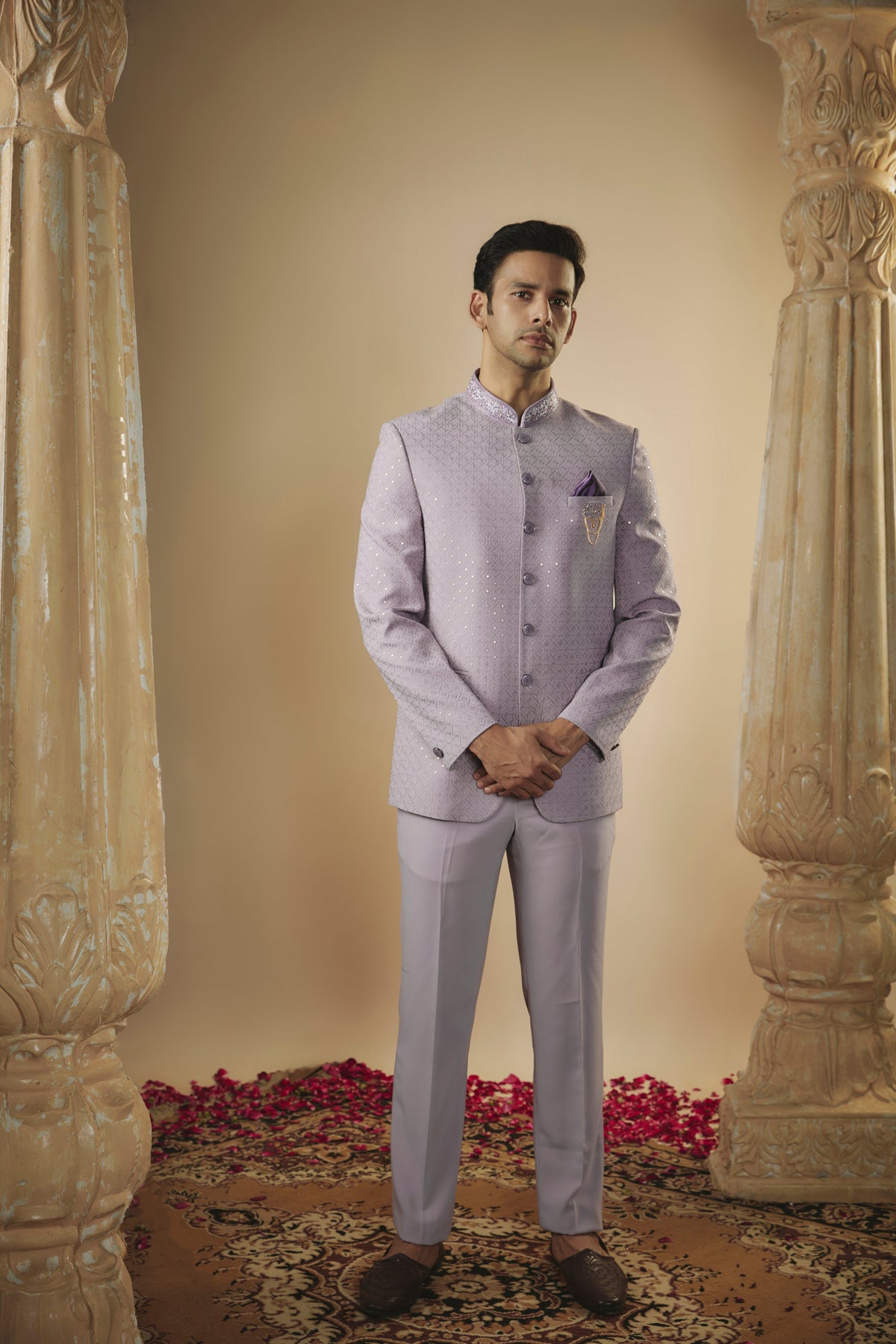Pale Lilac Japanese Fabric Jodhpuri with Sequins Work