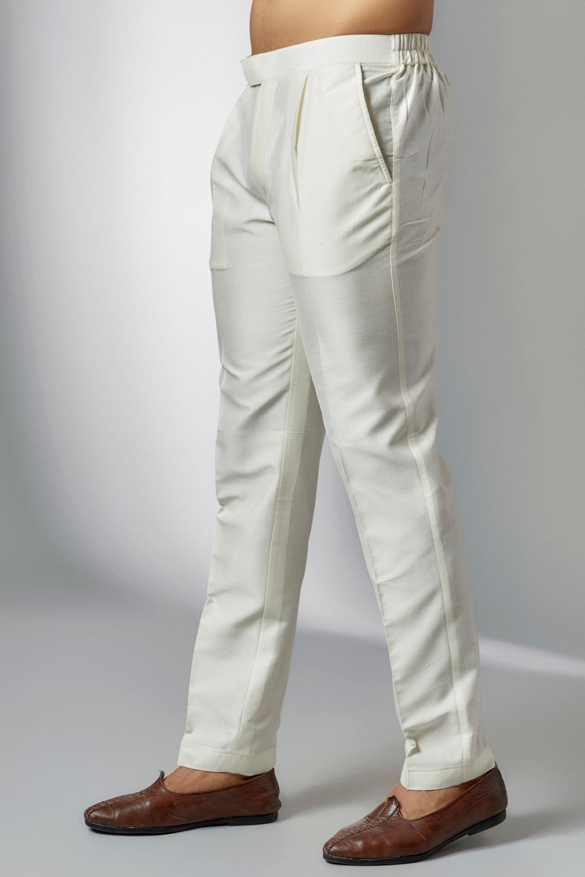 Off-White Silk Embroidered Indowestern Set