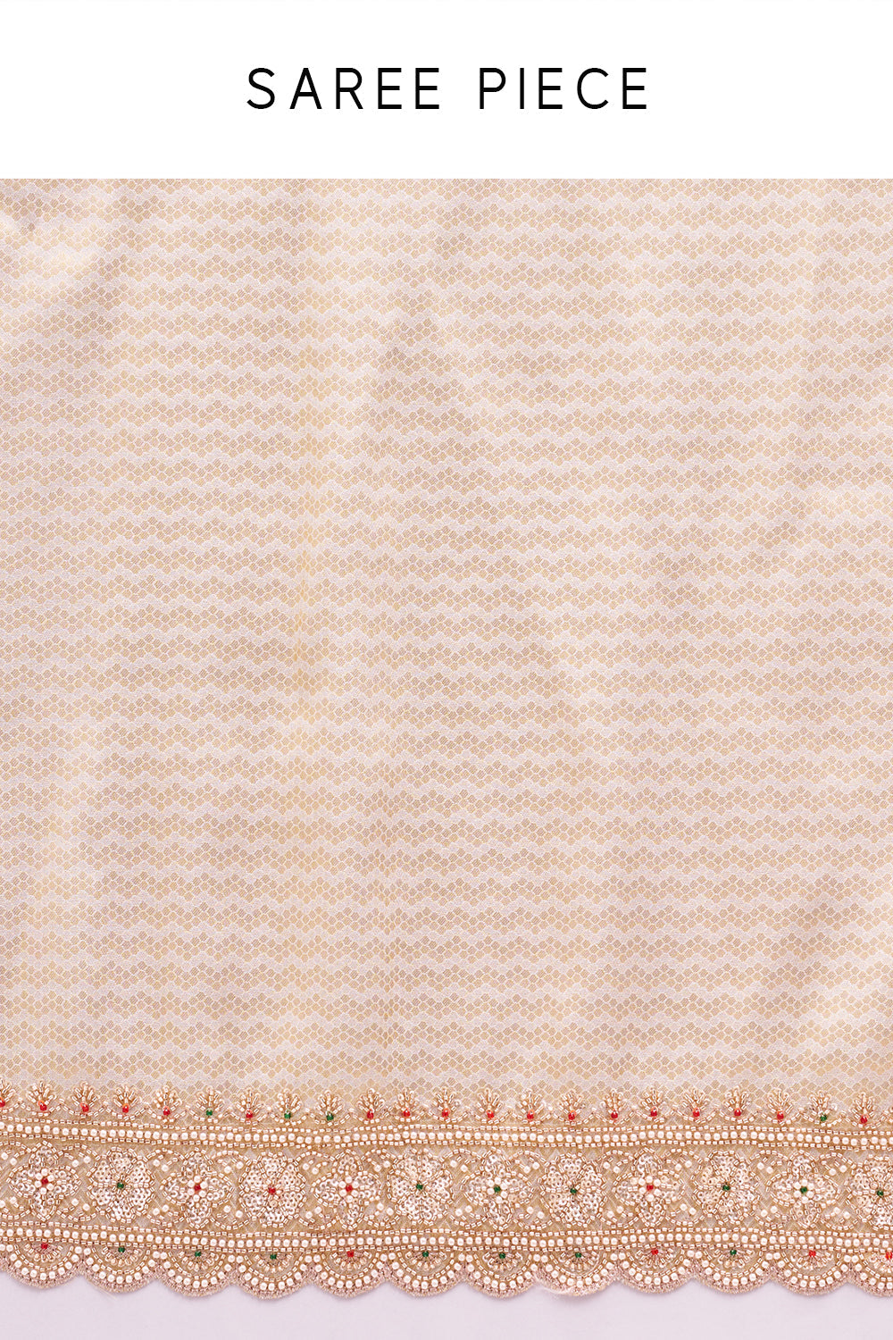 Ivory Gold Shimmer Zari Brocade Saree with Cutdana Embroidery