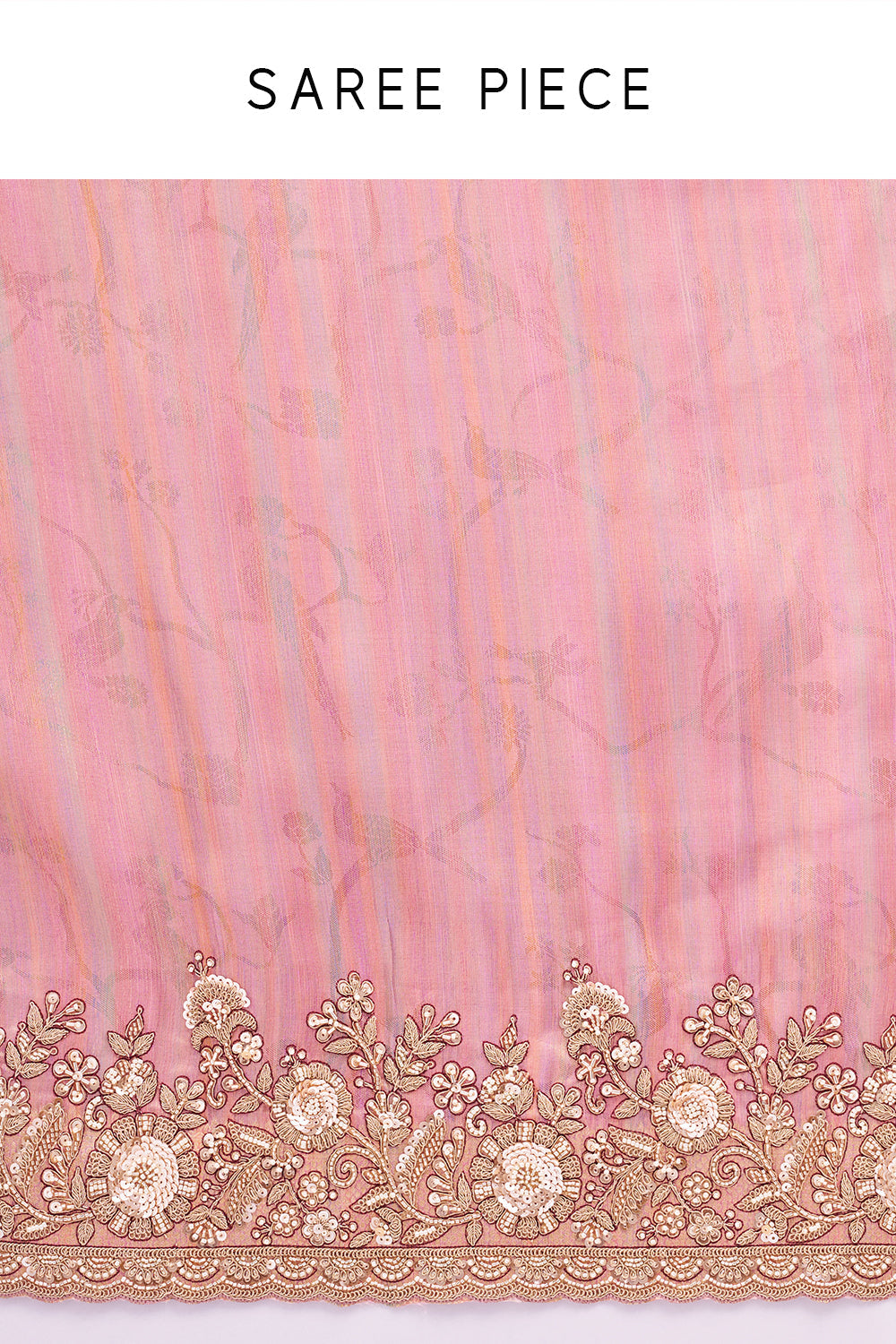 Onion pink Saree in Shimmer Tissue with Zari, Resham & Sequin Embroidery