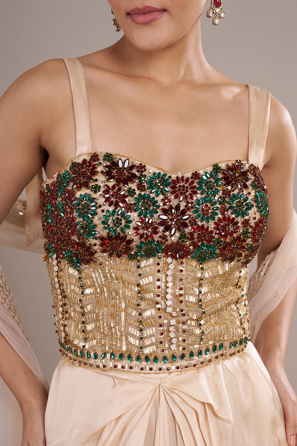 Champagne Indo Western With Moti And Stone Work