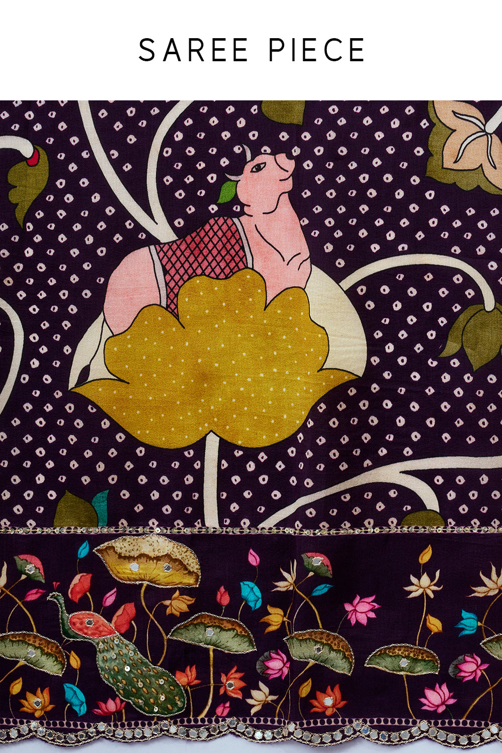 Purple Crepe Bandhani Print Saree with Nature Inspired Motifs