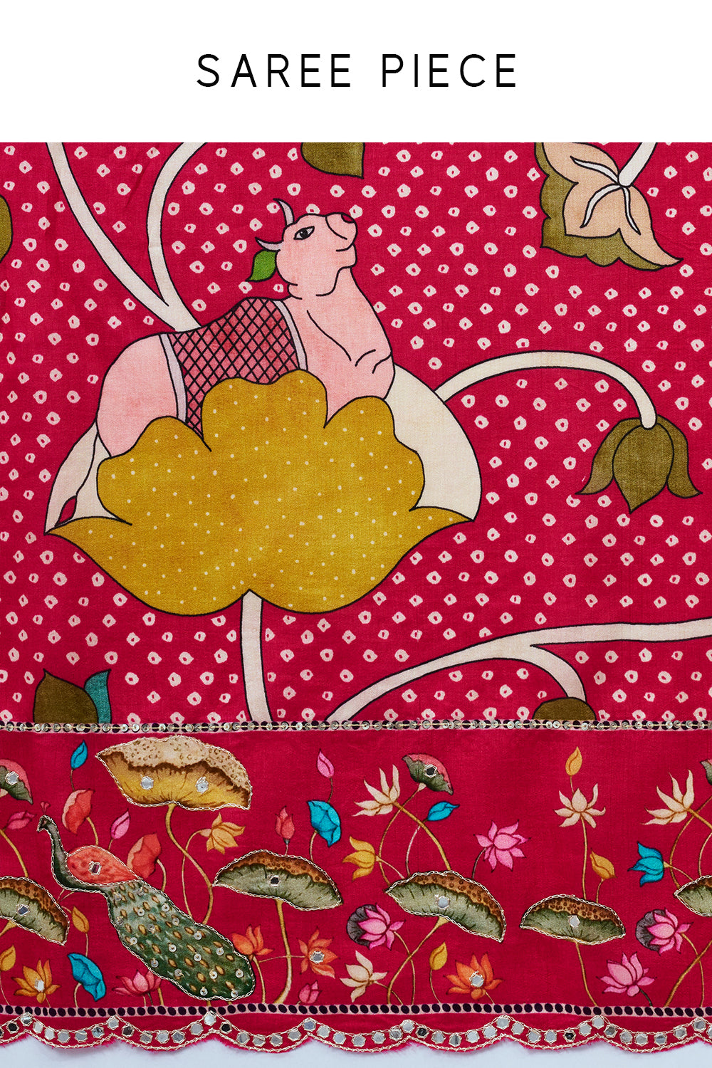Pink Crepe Bandhani Print Saree with Nature Inspired Motifs