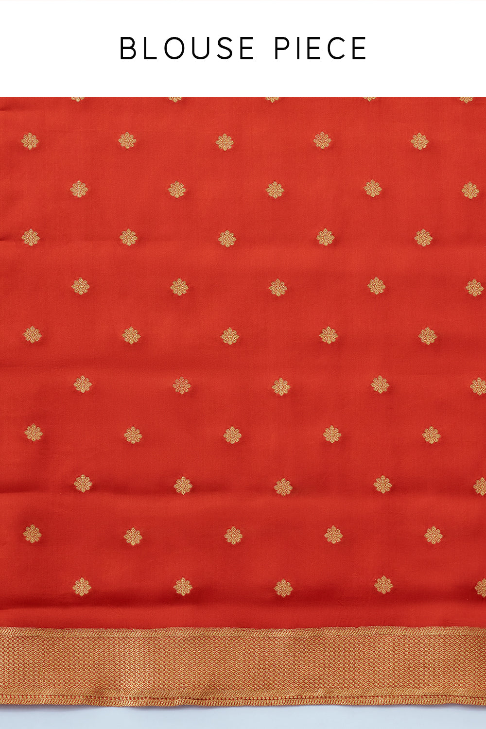Vermillion Banarasi Brocade Saree with Leaf Imprint and Unstitched Blouse