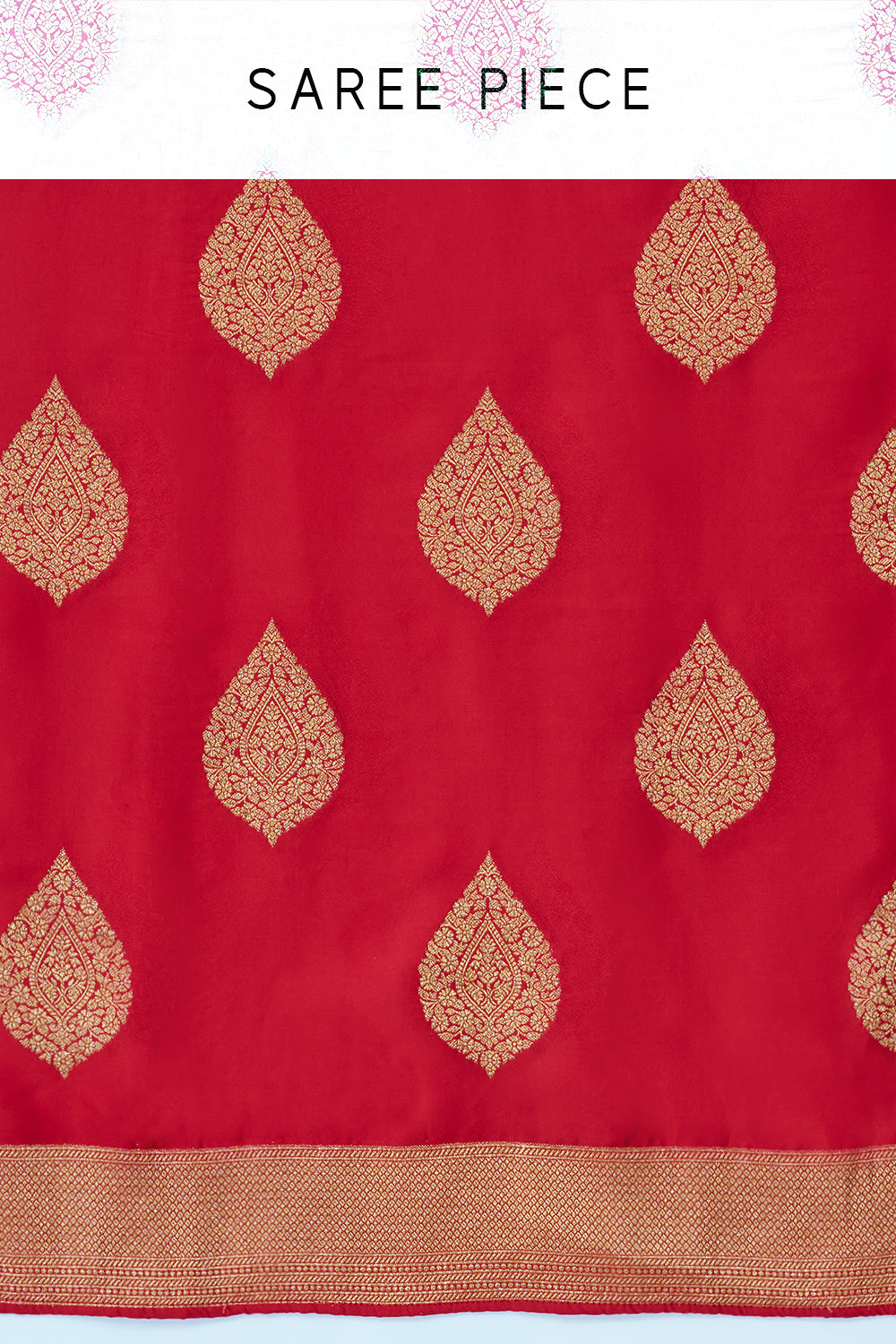 Red Banarasi Brocade Saree with Leaf Imprint and Unstitched Blouse