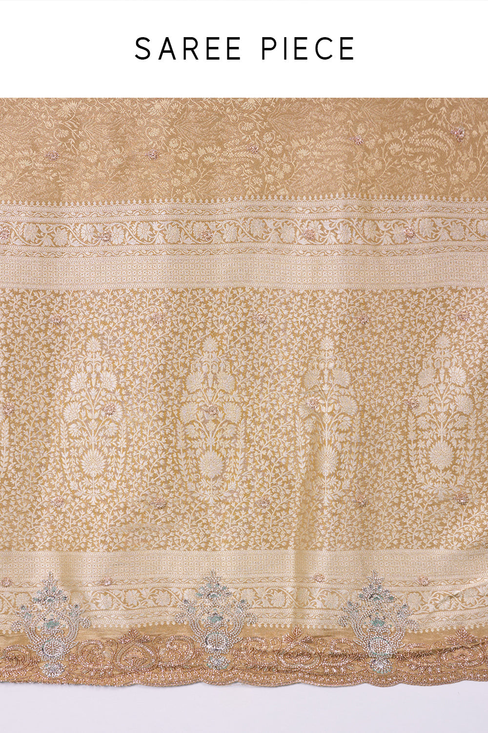 Antique Gold Brocade Saree with Cutdana Embroidery