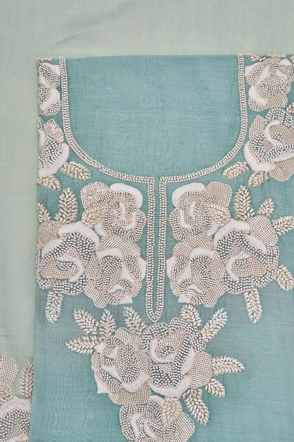 Aqua Blue Floral Embroidered Unstitched Suit Set