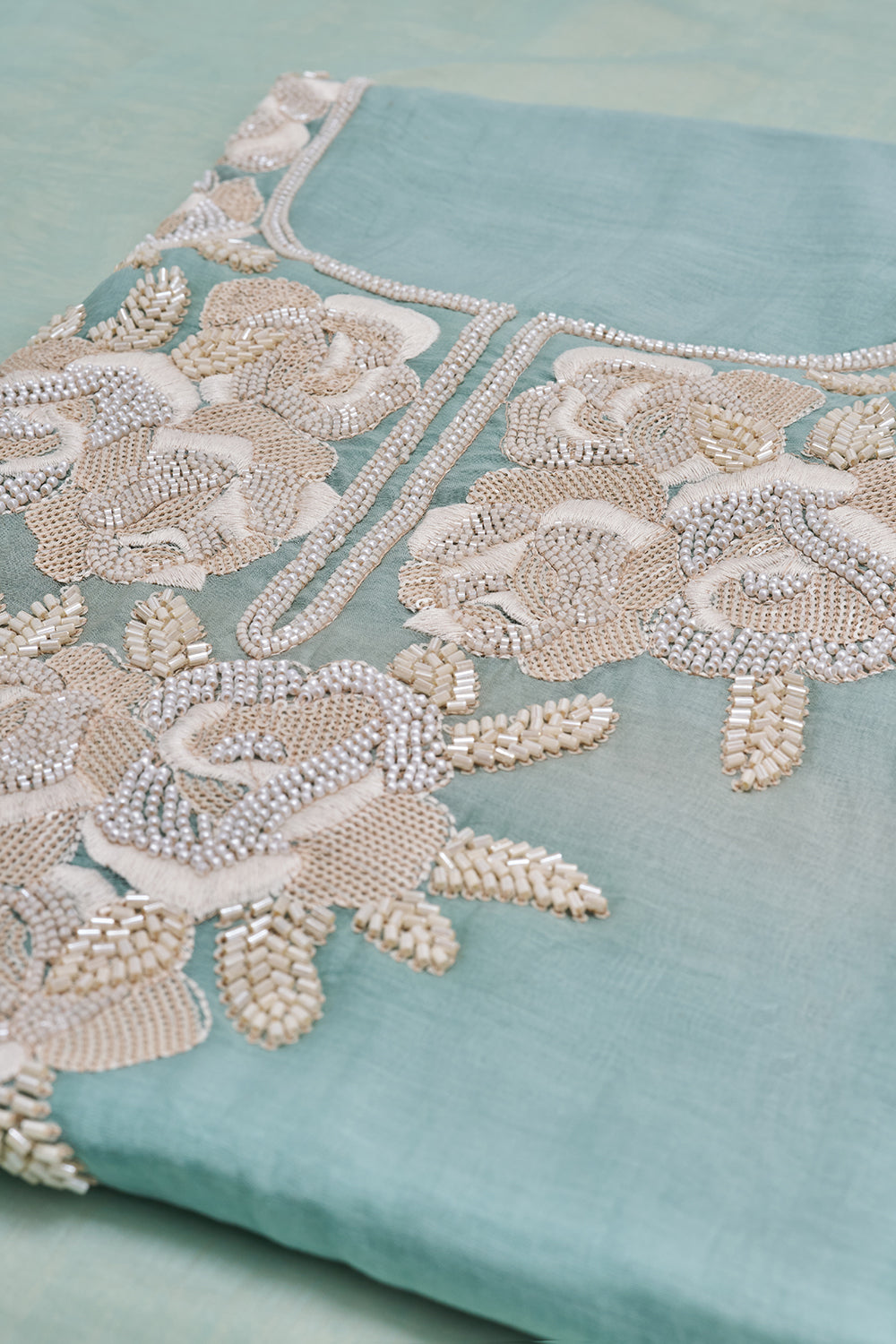 Aqua Blue Floral Embroidered Unstitched Suit Set
