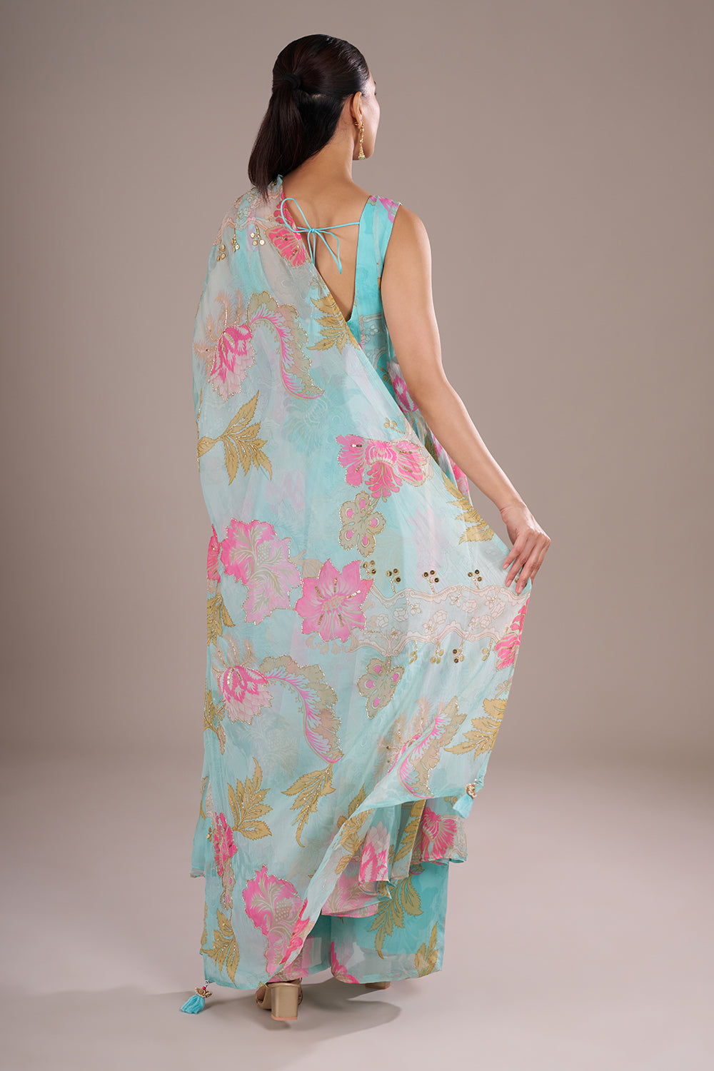 Aqua Blue Viscose Printed Anarkali Set