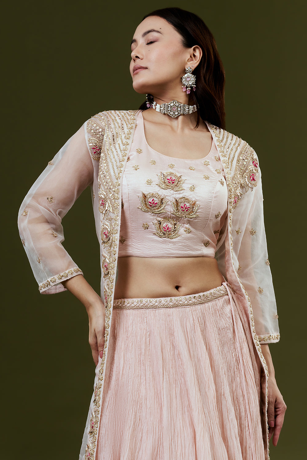 Baby Pink Art Silk Indo-Western Set with Zardosi Work