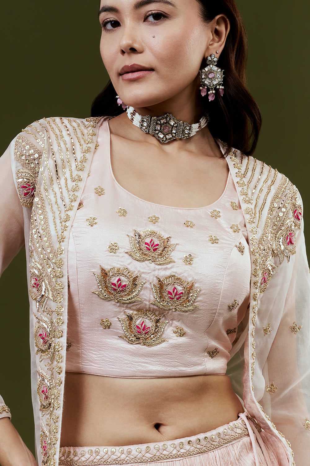 Baby Pink Art Silk Indo-Western Set with Zardosi Work