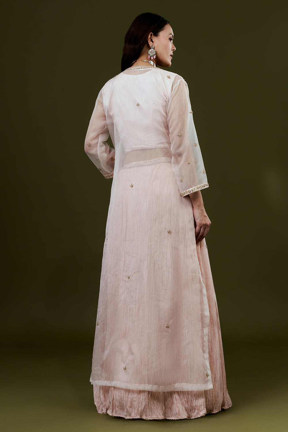 Baby Pink Art Silk Indo-Western Set with Zardosi Work