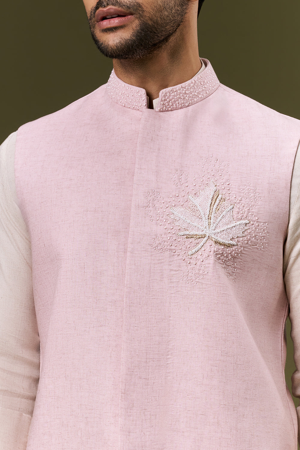 Baby Pink Cotton Jute Bundi Set with Zardosi and Cut Dana Work