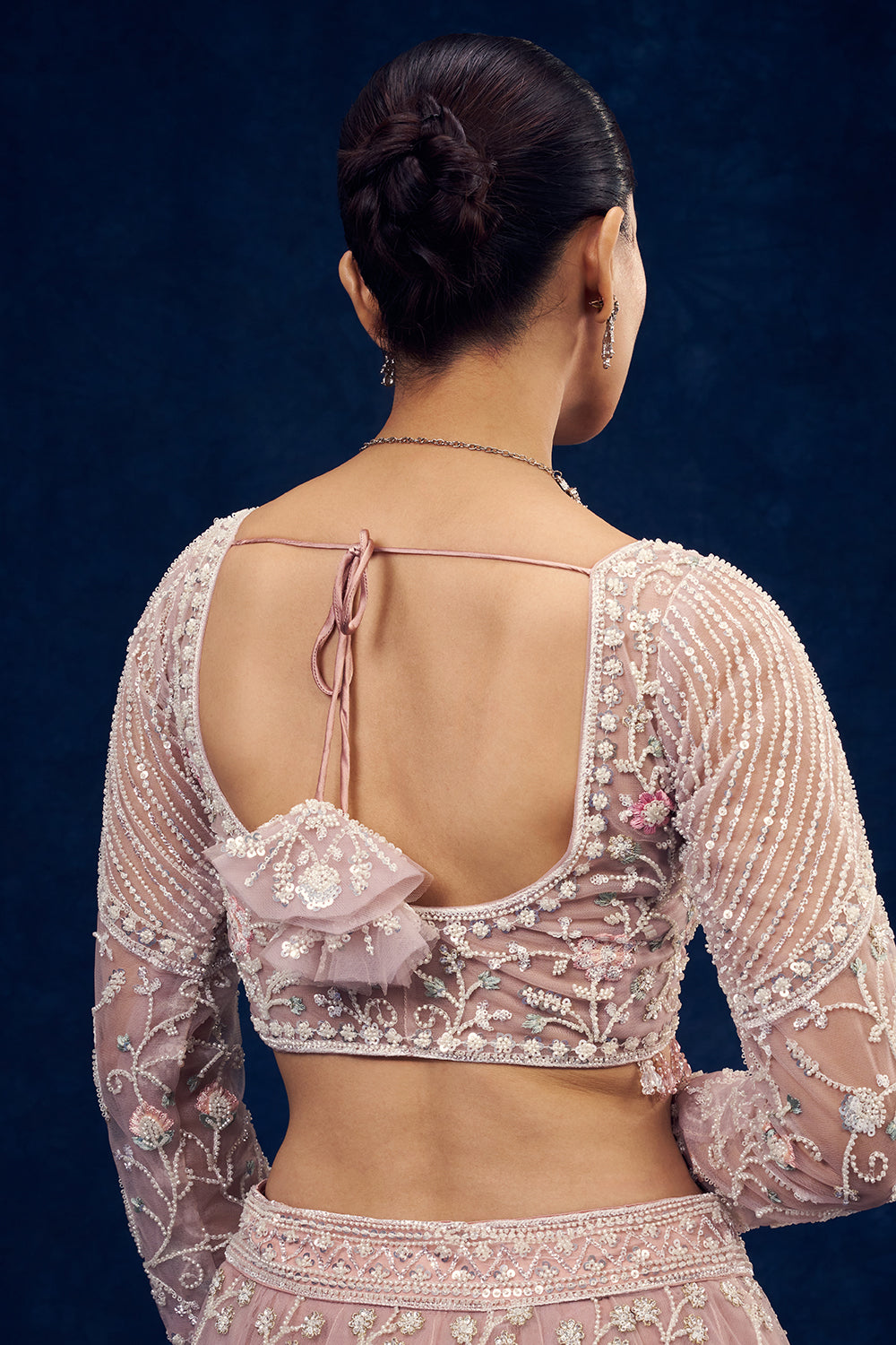 Baby Pink Net Lehenga with Cutdana and Resham Handwork