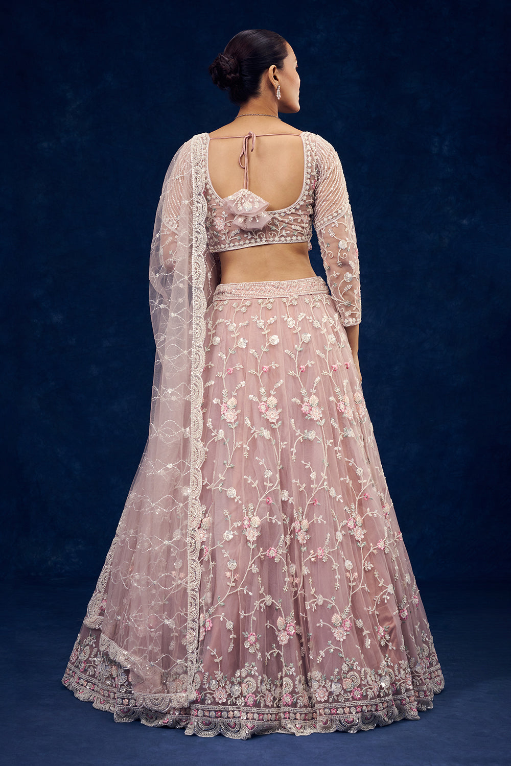 Baby Pink Net Lehenga with Cutdana and Resham Handwork