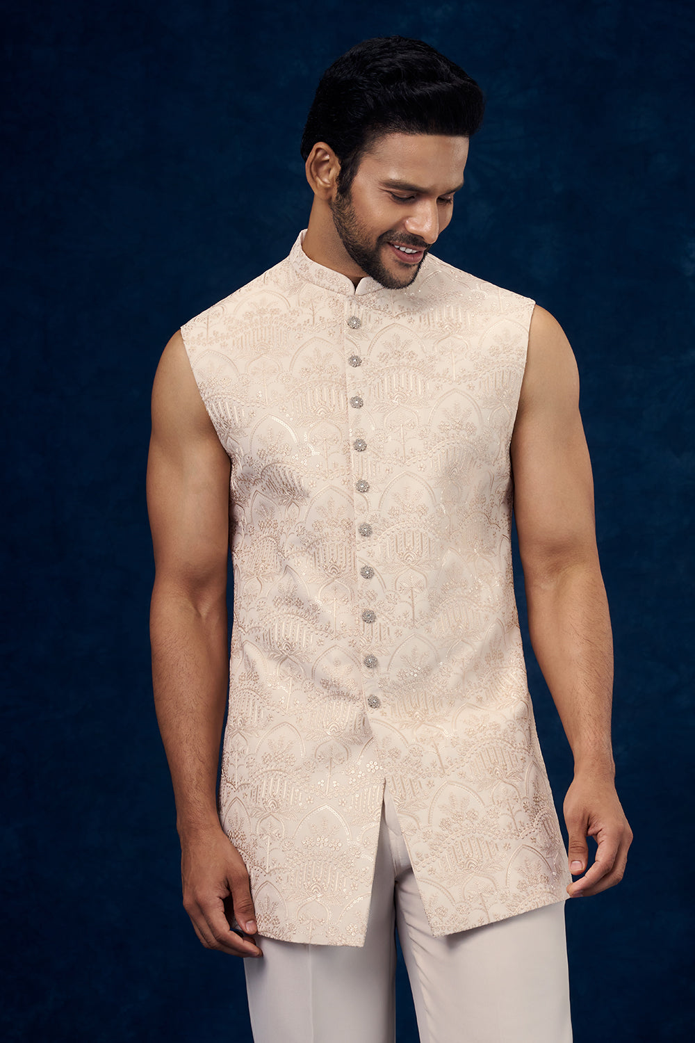 Beige Art Silk Mens Jodhpuri Set with Resham and Zari Work
