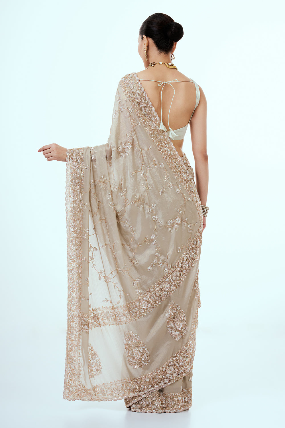 Beige Art Silk Saree with Jaal Work