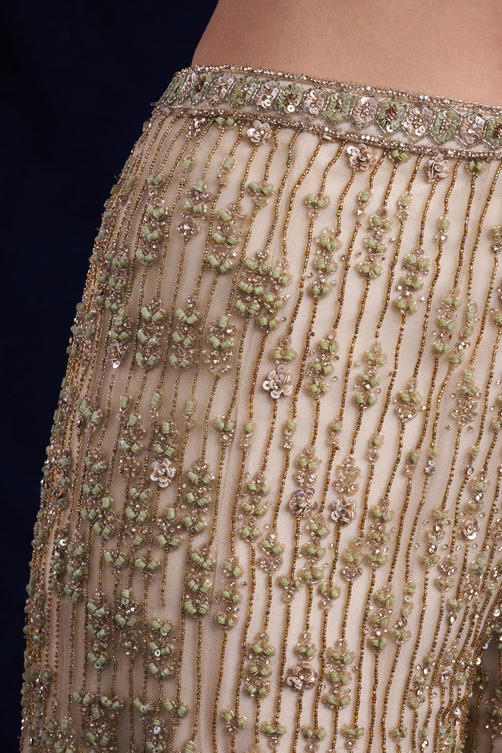 Beige Gold Net Indo-Western Set with Cutdana, Sequin and Bead Work