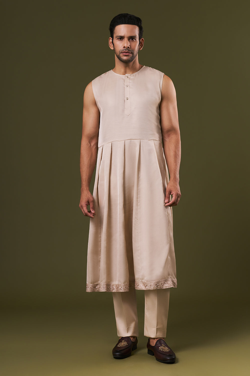 Beige Groomsman Sherwani with Cutdana and Sequins Work
