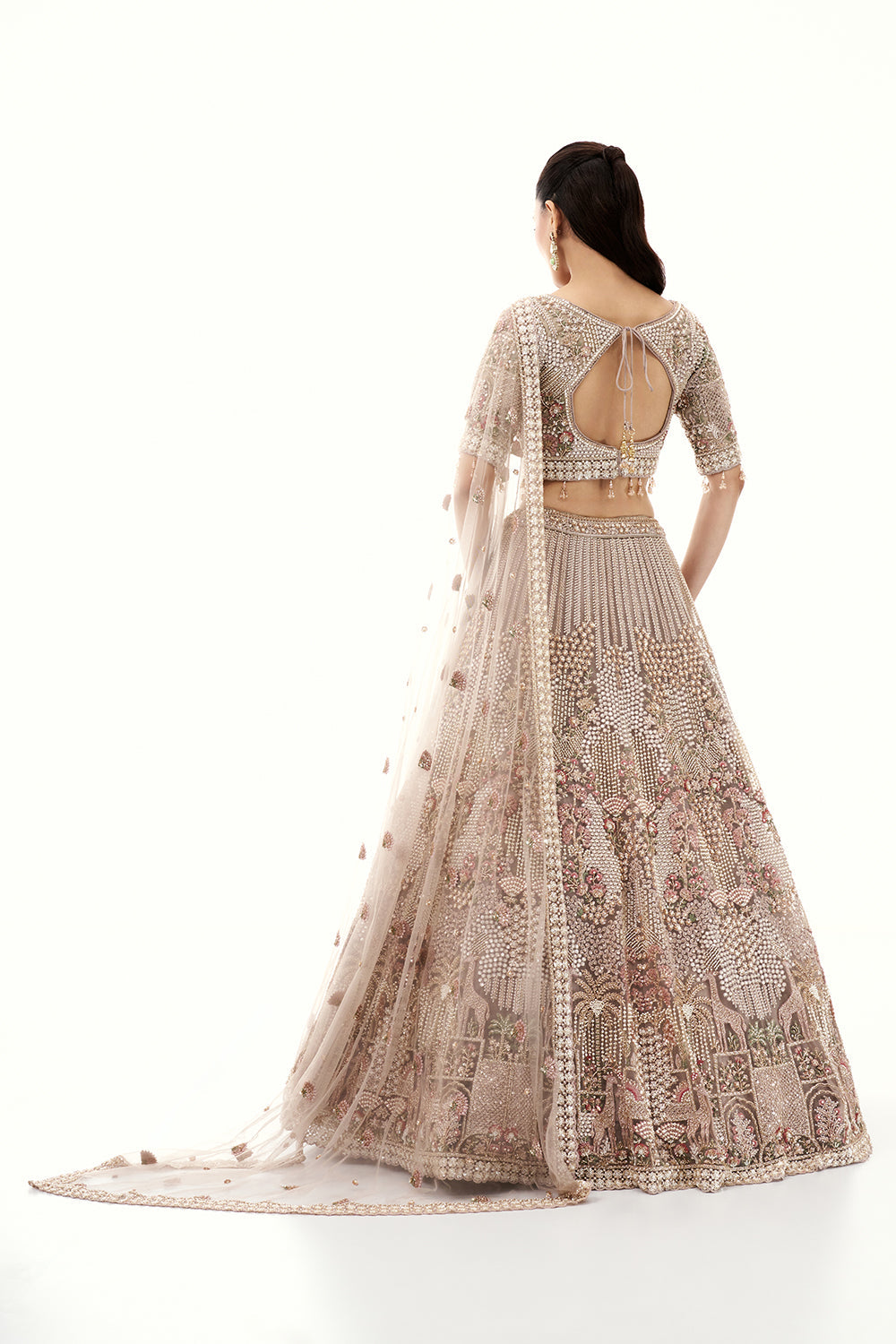 Beige Lehenga with Pearls and Cutdana Embroidery