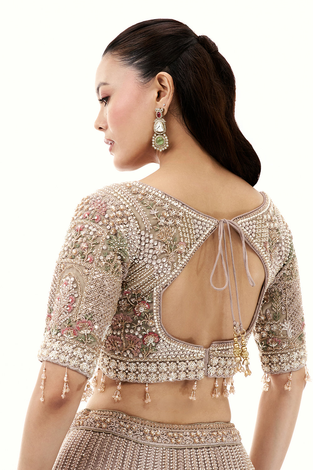 Beige Lehenga with Pearls and Cutdana Embroidery