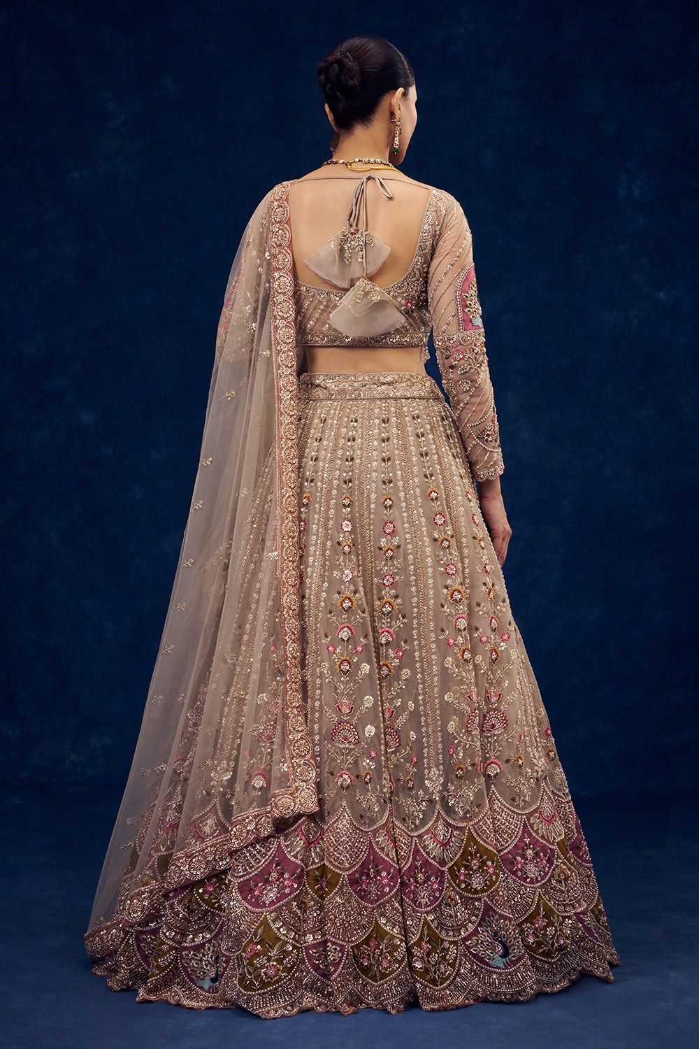 Beige Net Lehenga with Cutdana and Resham Embroidery