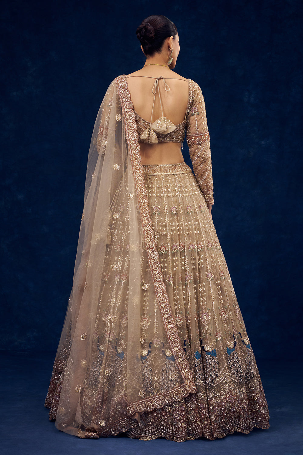 Beige Net Lehenga with Sequins and Resham Embroidery