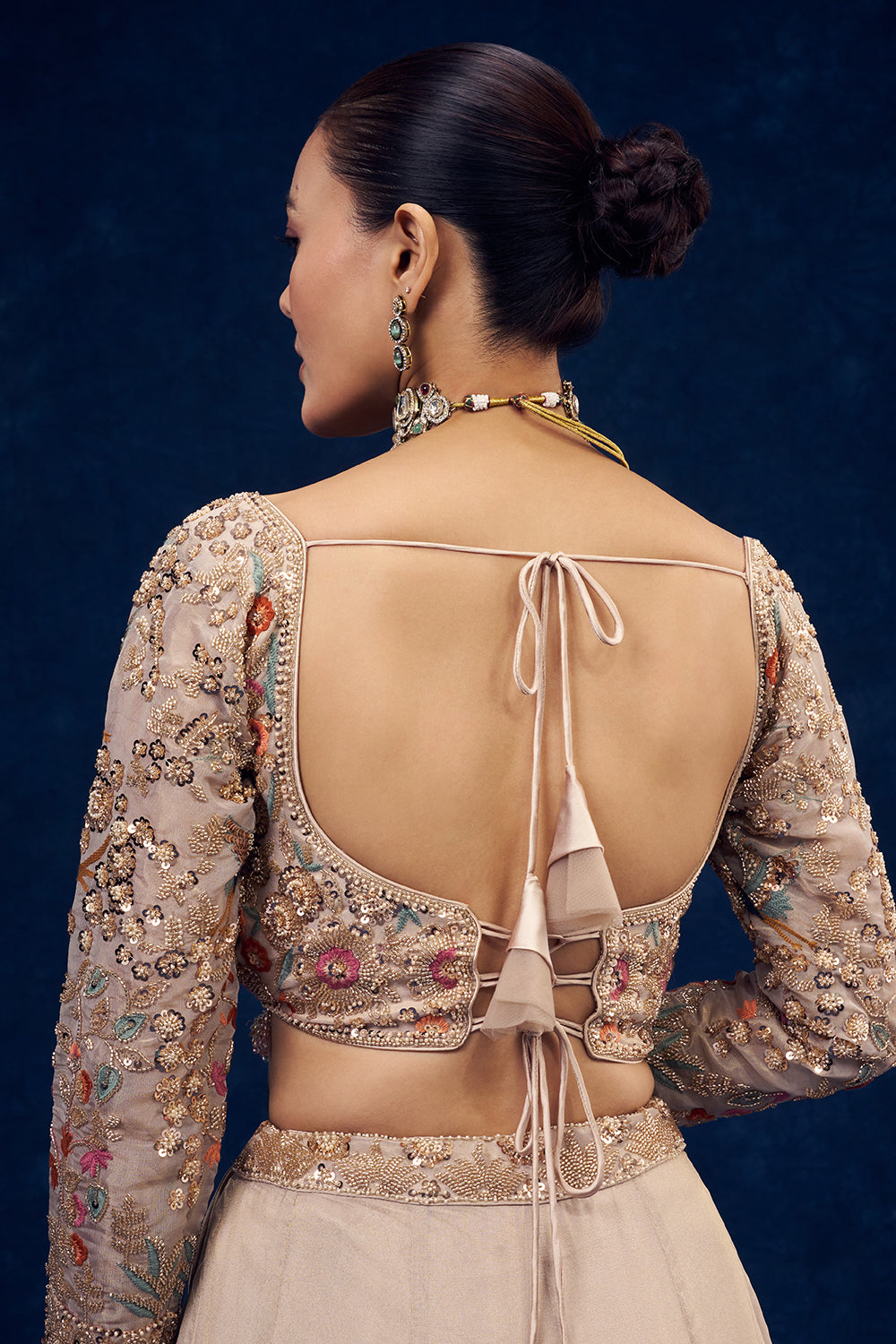 Beige Organza Lehenga with Forest Inspired Motifs and Resham Embroidery