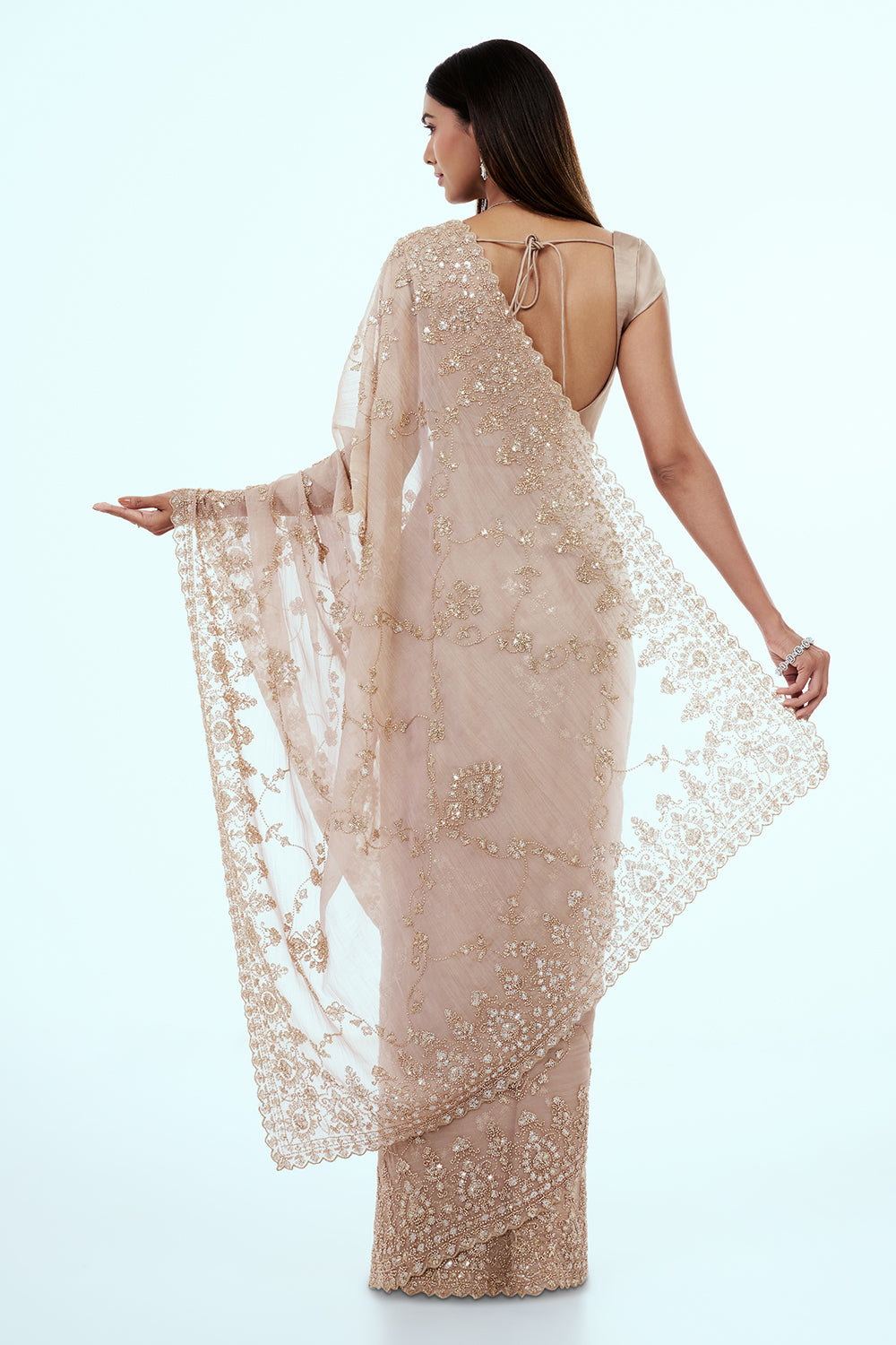 Beige Shimmer Tissue Saree with Sequin and Cutdana Work