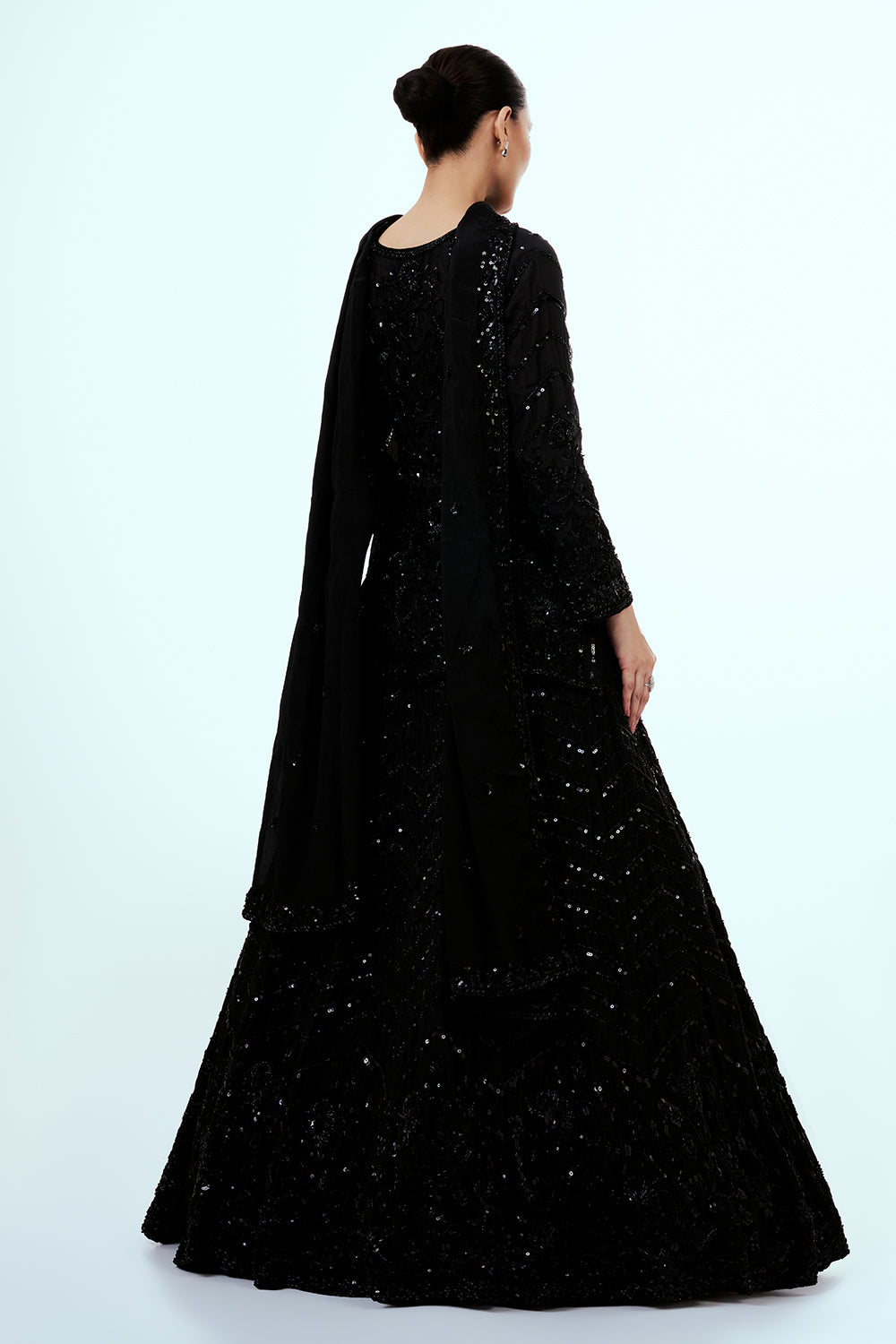 Black Chiffon Kurta Style Lehenga with Cutdana and Sequins