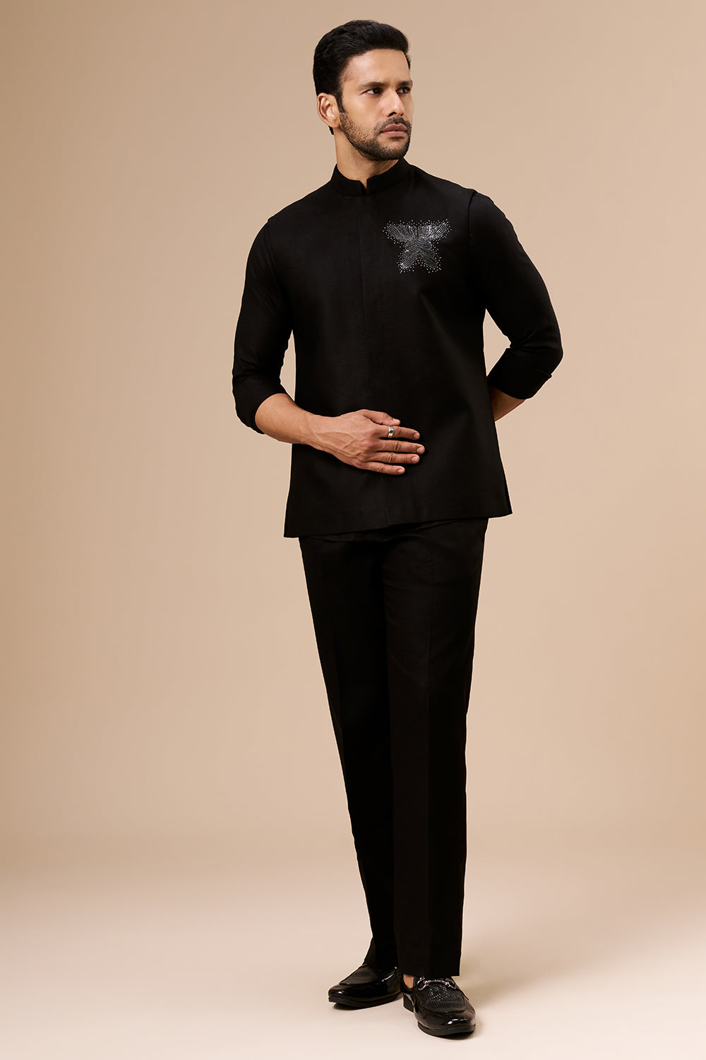 Black Cotton Bundi Set with Bead Work
