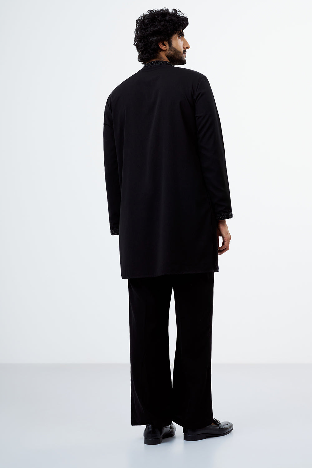 Black Embroidered Polyester Cotton Men's Kurta Set