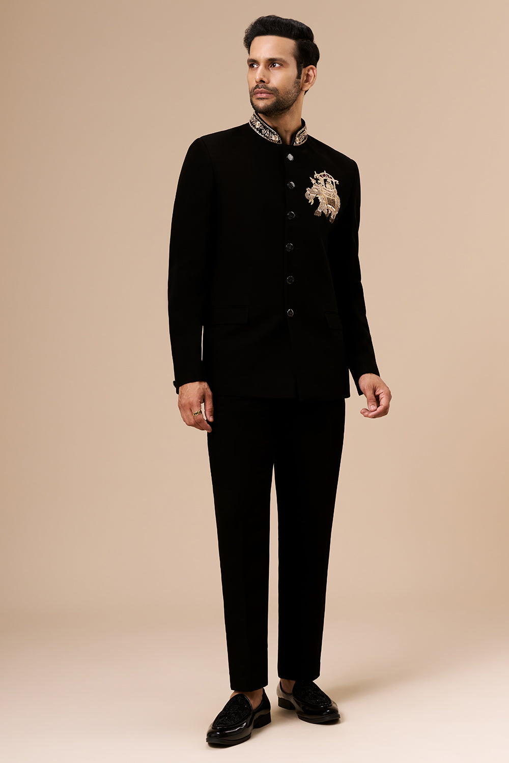 Black Georgette Jodhpuri with Cut Dana and Zari Elephant Motif