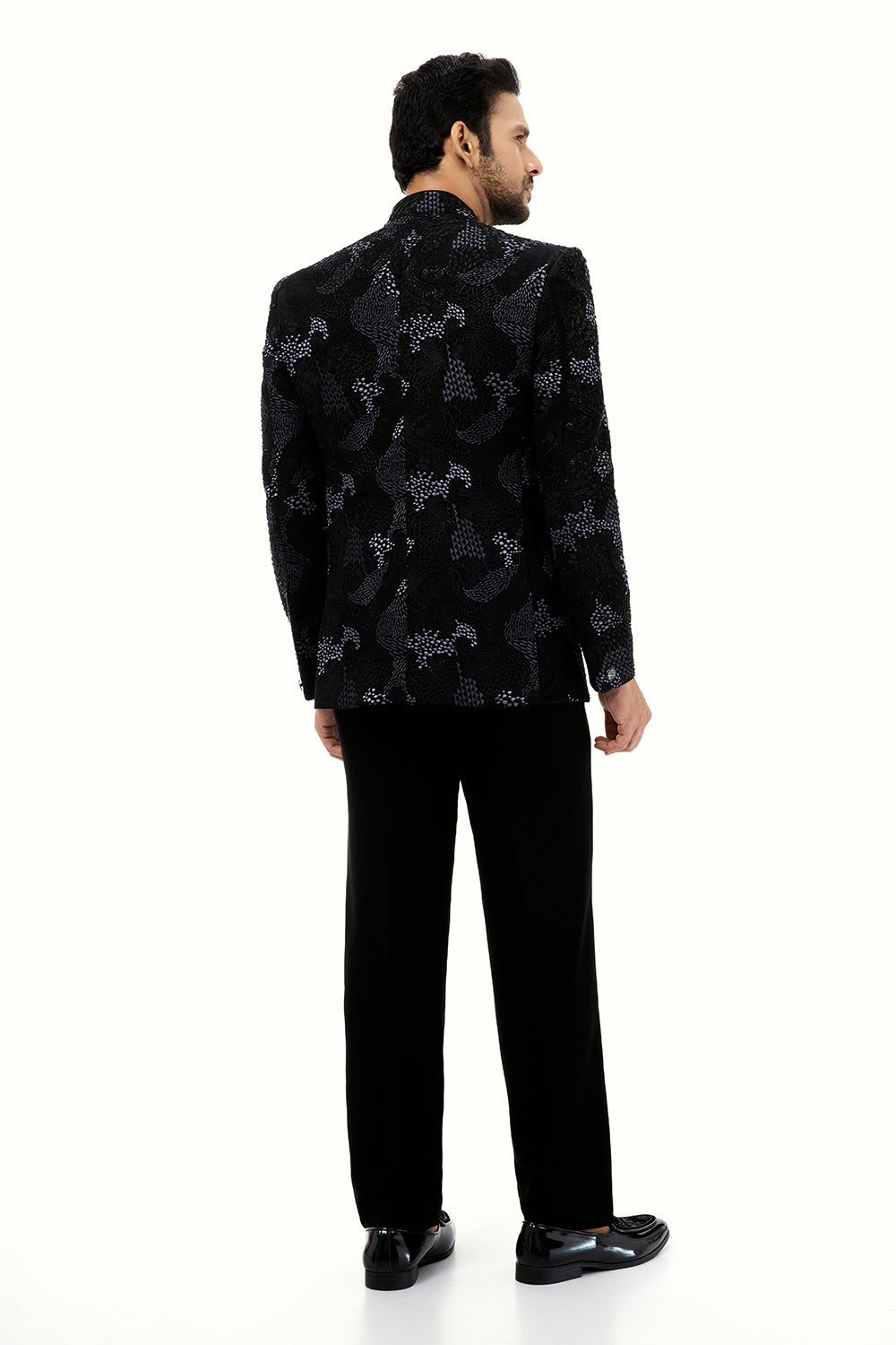 Black Georgette Mens Jodhpuri Set with Cutdana and Resham Work