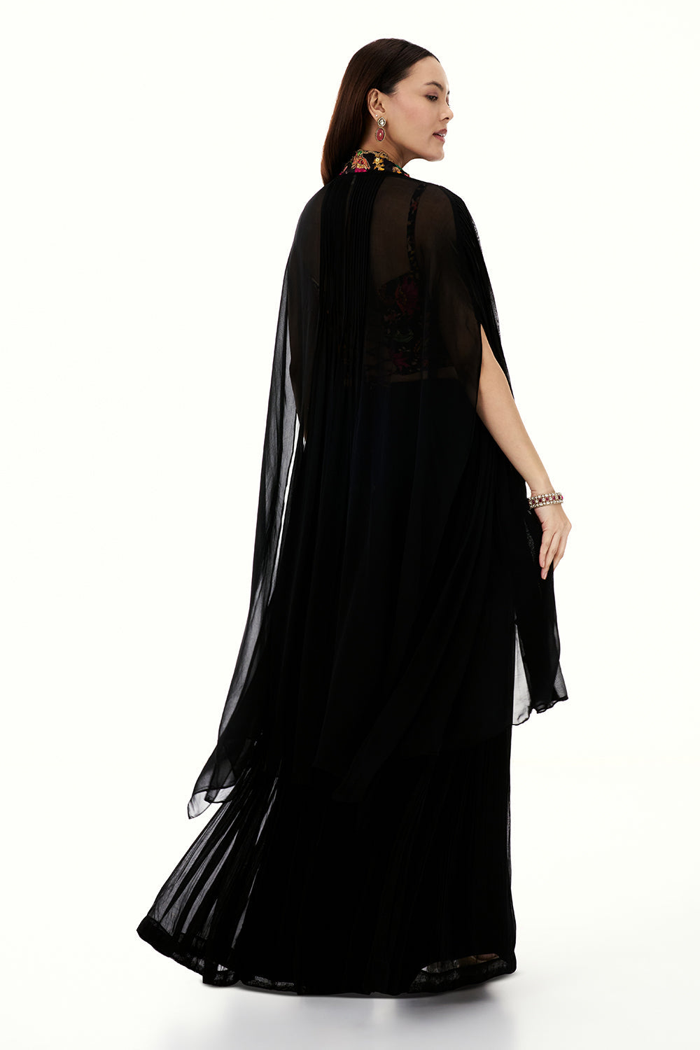 Black Georgette Palazzo Suit with Embroidered Crop Top and Sequin Work