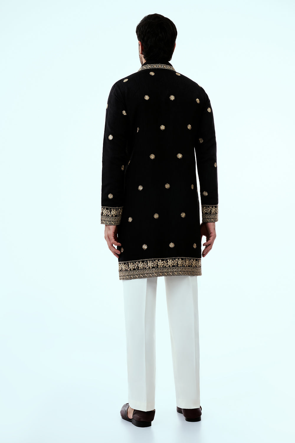 Black Art Silk Embellished Mens Kurta Set with Intricate Zari Butti Work