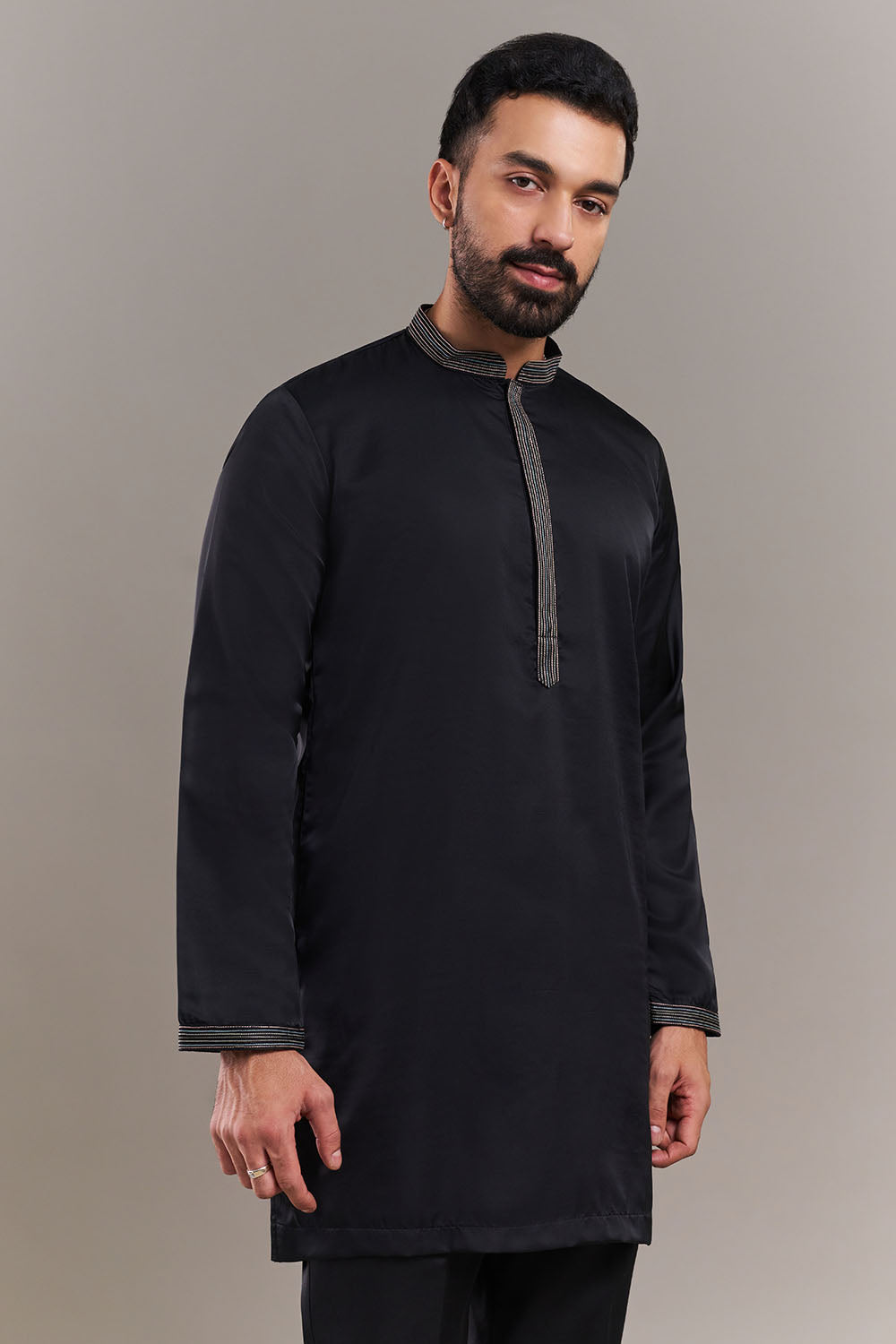 Black Nokia Silk Garden Border Men's Kurta with Jacket