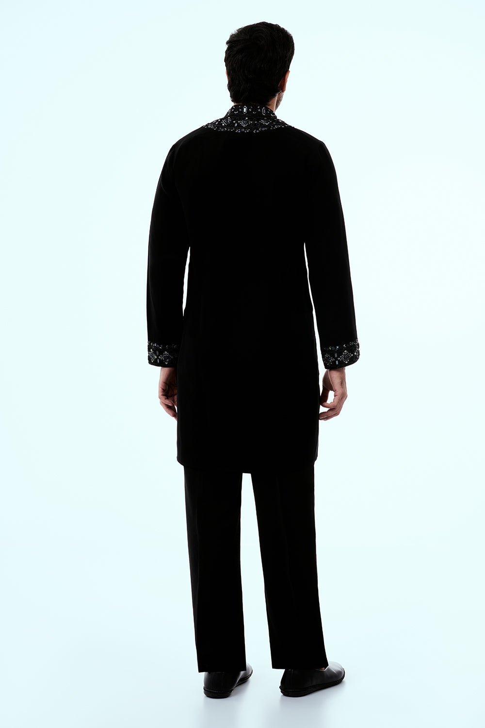 Black Premium Crepe Mens Kurta Set with Cutdana Work