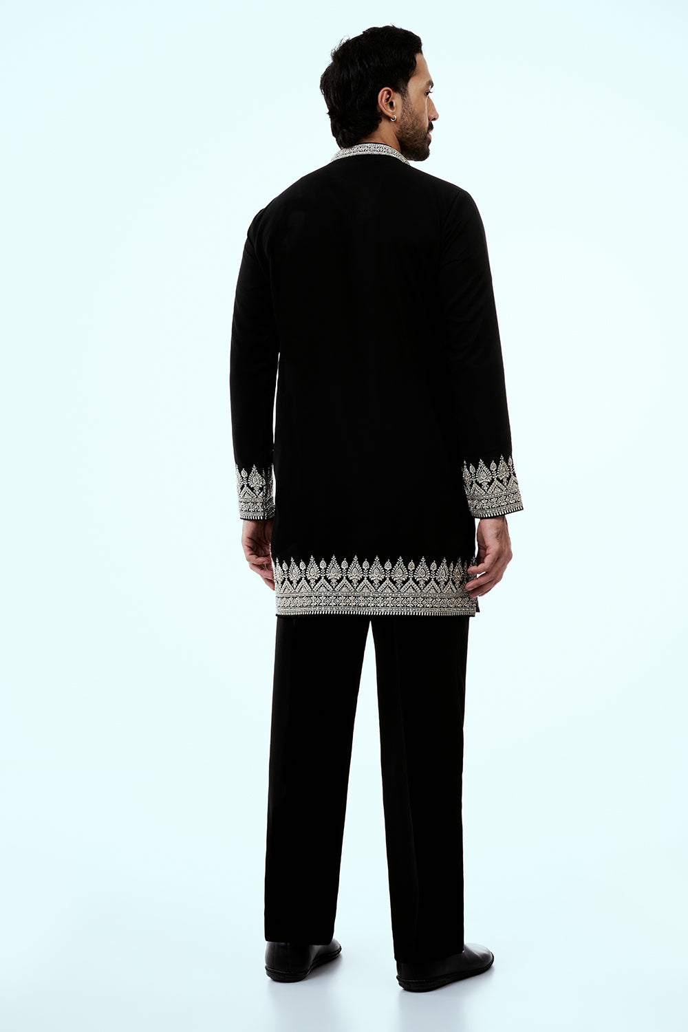 Black Premium Crepe Mens Kurta Set with Zari and Cutdana Work