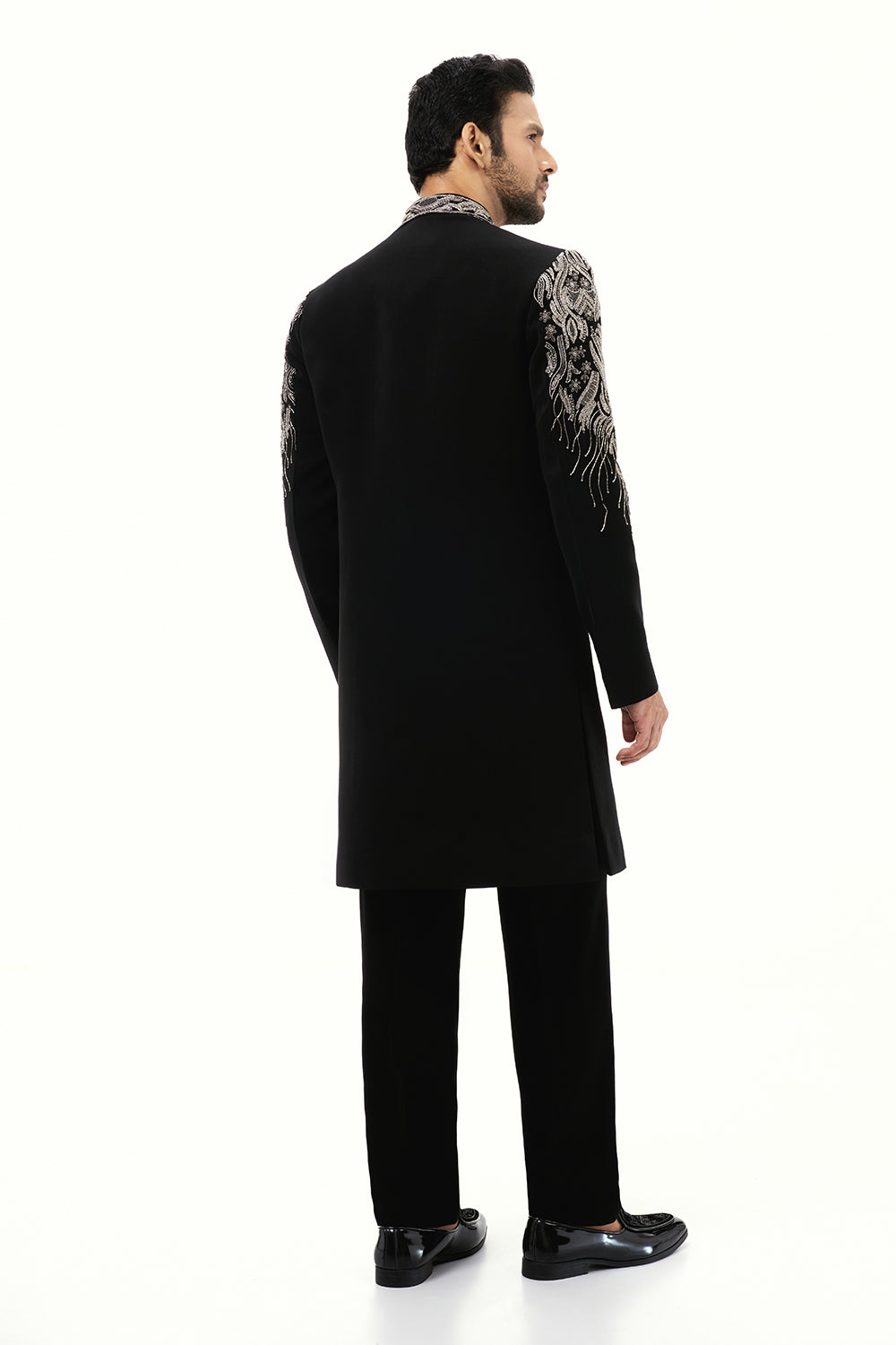 Black Premium Crepe Mens Set with Zardosi Work