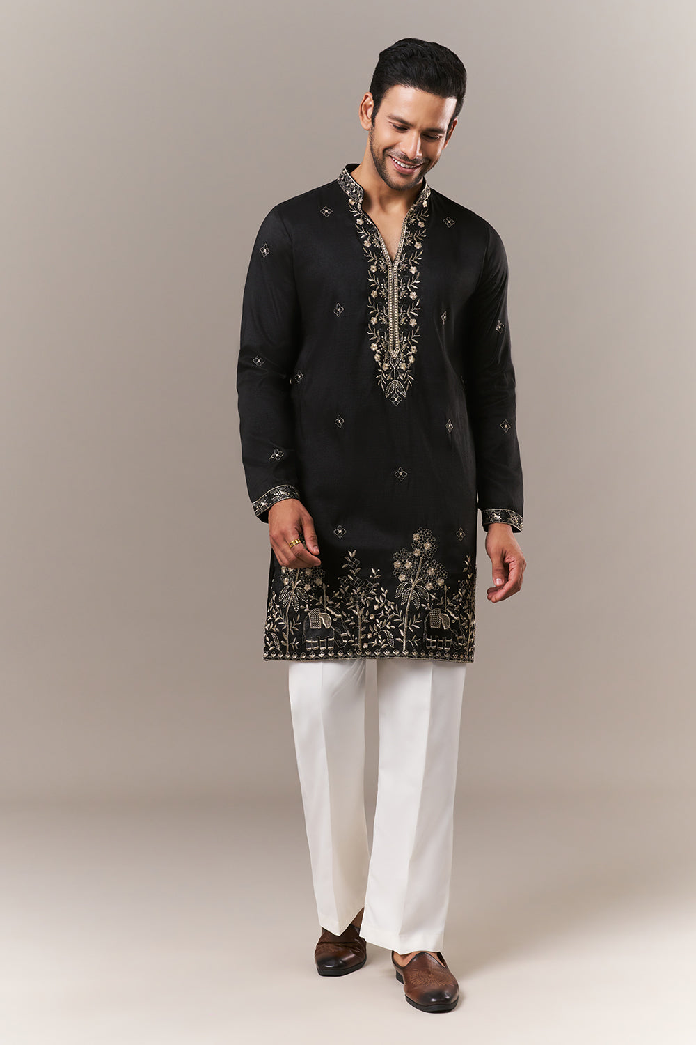 Black Tissue Mens Kurta Set with Zardosi and Sequins Work